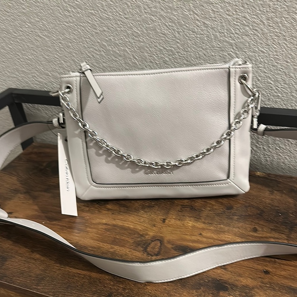 Calvin Klein Light Gray Crossbody Bag with Chain
